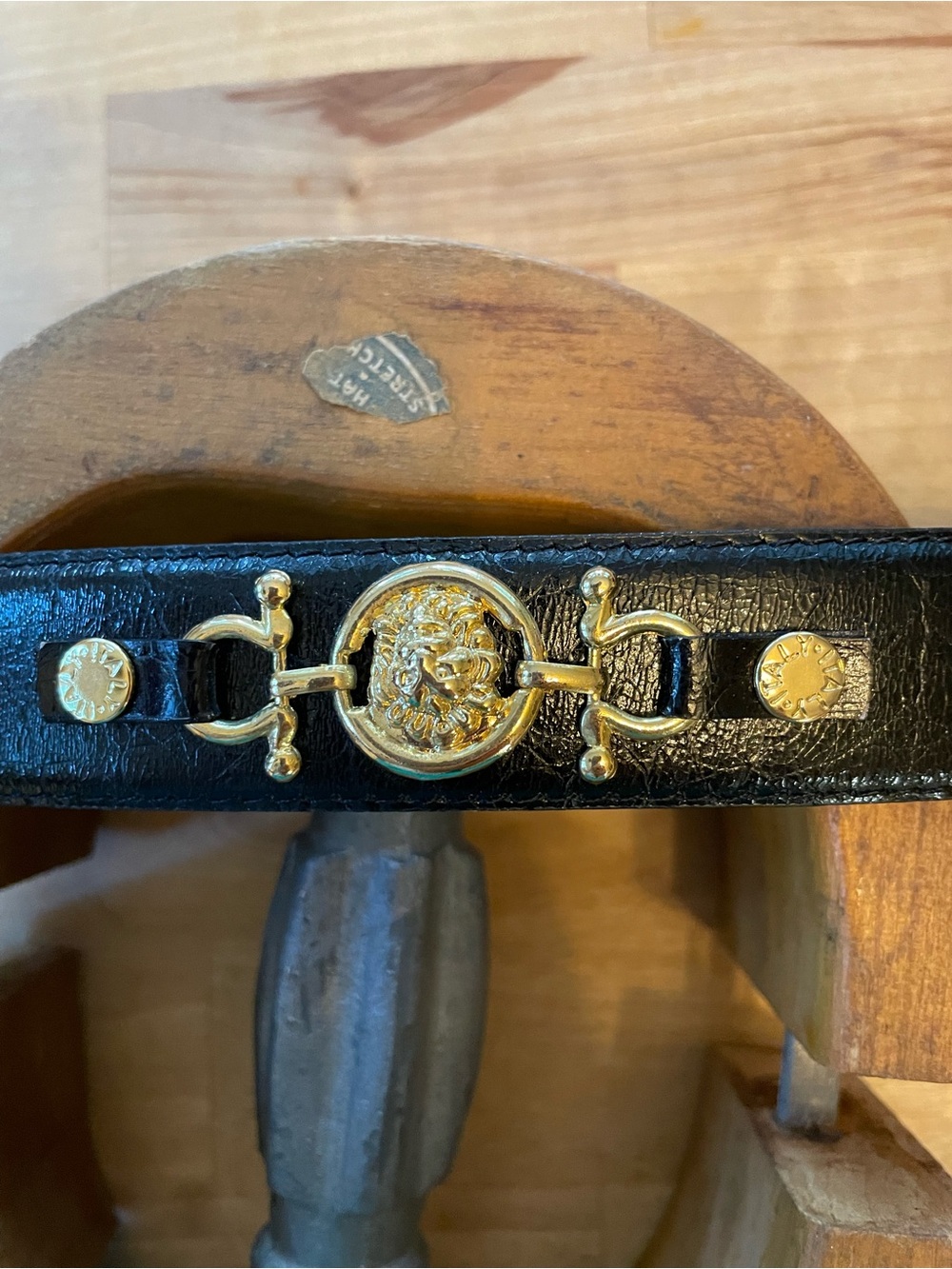 Black Leather Belt with Gold Lion Emblem Made in Italy 38 in - Picture 5 of 7